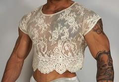 LACE CROPPED SHIRT SIZE MEDIUM