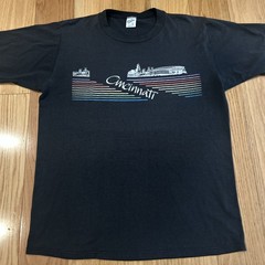 Vintage Cincinnati Riverfront Stadium Black Velva Sheen T-Shirt Size XL 80s 90s
