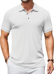 Men’s Slim Fit Textured Polo Shirt Short Sleeve Casual Golf T-Shirt Summer Wear