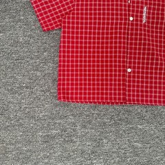 Mertra letter-printed checked shirt – loose-fitting casual short-sleeved shirt