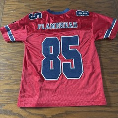 Vintage 90s JNCO Flamehead 85 Football Jersey Size Youth Medium Red Navy