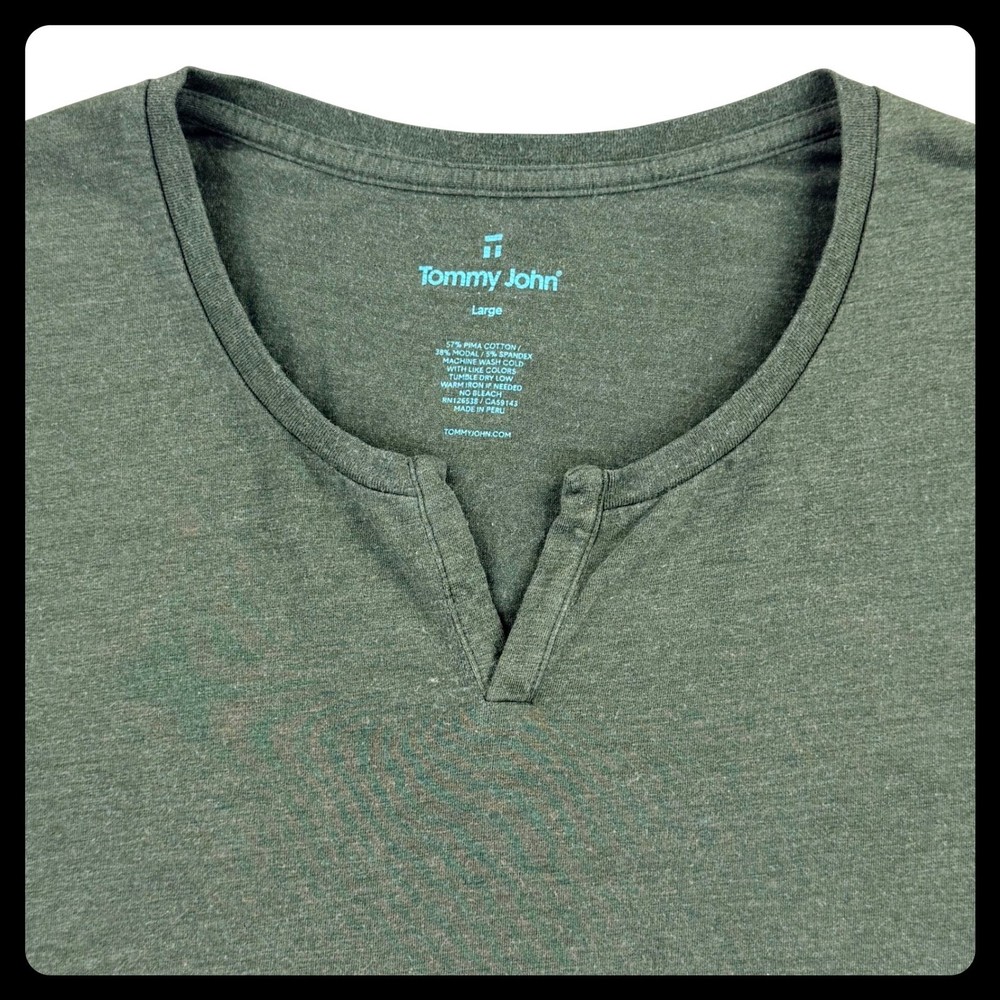 Tommy John Henley Lounge Shirt Men Large Green Pima Cotton Stretch V Split Neck