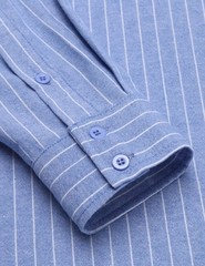 Men’s Cotton Hemp Long Sleeve Casual Beach Henley Shirt (Blue Stripe Large)