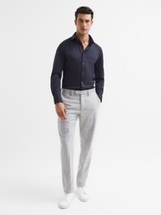 REISS MENS Nate Navy Cutaway Collar Jersey Slim Fit Shirt Top in Navy Size L