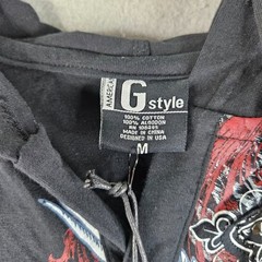 American G Style Hooded T Shirt Mens Medium Black Studded Rocker Applique
