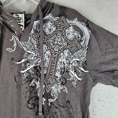 American G Style Hooded T Shirt Mens Medium Gray Studded Rocker Applique