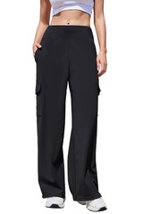Women Casual Wide Leg Cargo Pants Stretch High Waisted Pull On Lounge Work Pa…