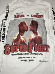 Vtg 80s Boxing Shirt The Super Fight Mens White S Hagler VS Leonard Fits XS 1987