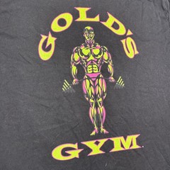 Vintage Gold’s Gym Graphic T-Shirt Men Medium Black Neon Pink Yellow Bodybuilder