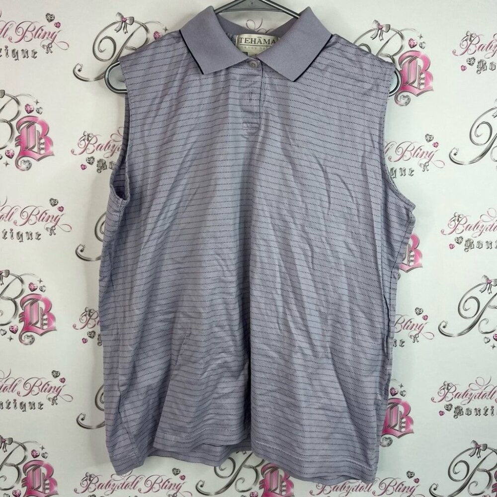 TEHAMA polo sleeveless tank top stripes dotted Lavender Sleeveless Blouse