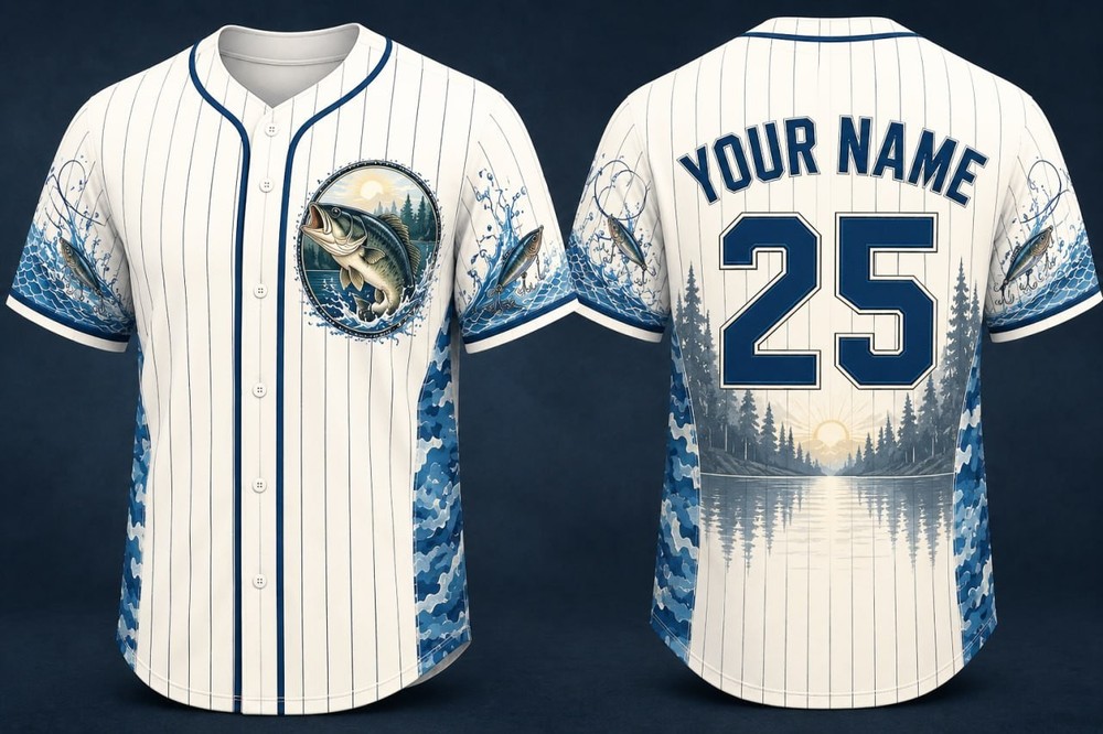 Personalized Bass Fishing Baseball Jersey Custom Name Number Fisherman Gift