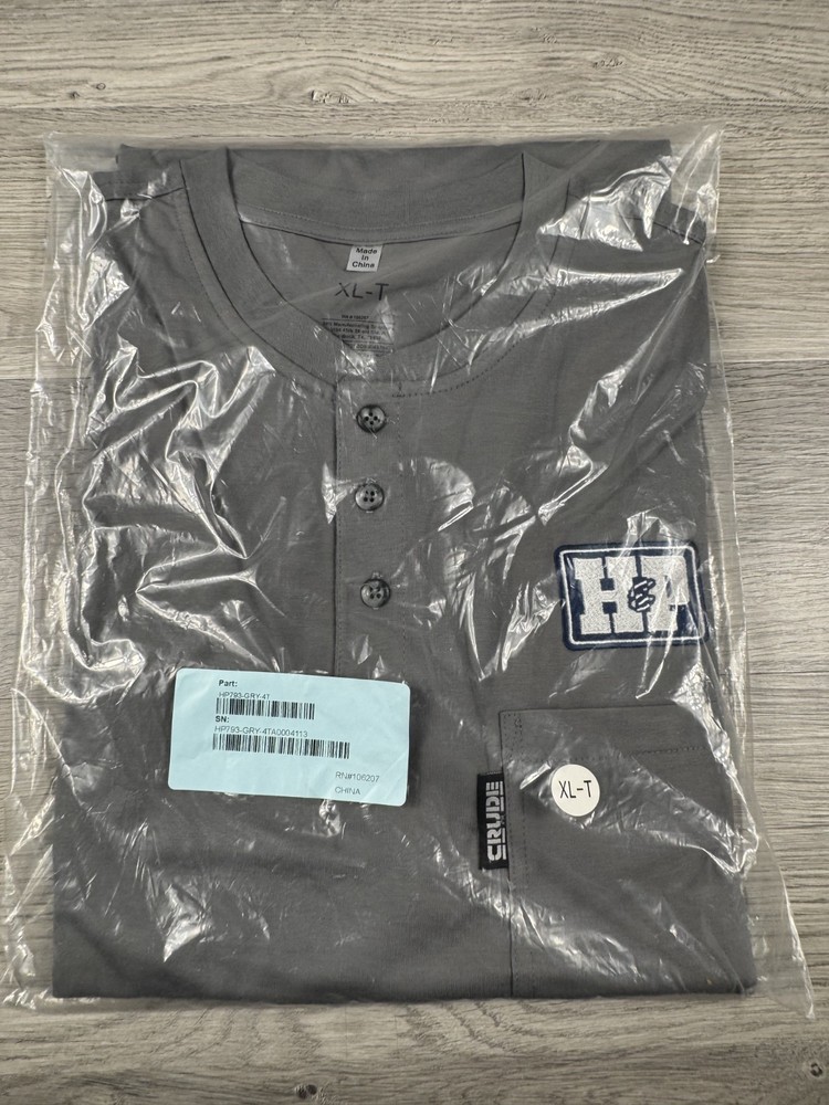 Crude Shirt Men XL Gray Long Sleeve CAT2 Work Henley Workwear Fire Resistant