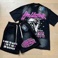 Hellstar loose retro short sleeved T-shirt and pure cotton shorts set