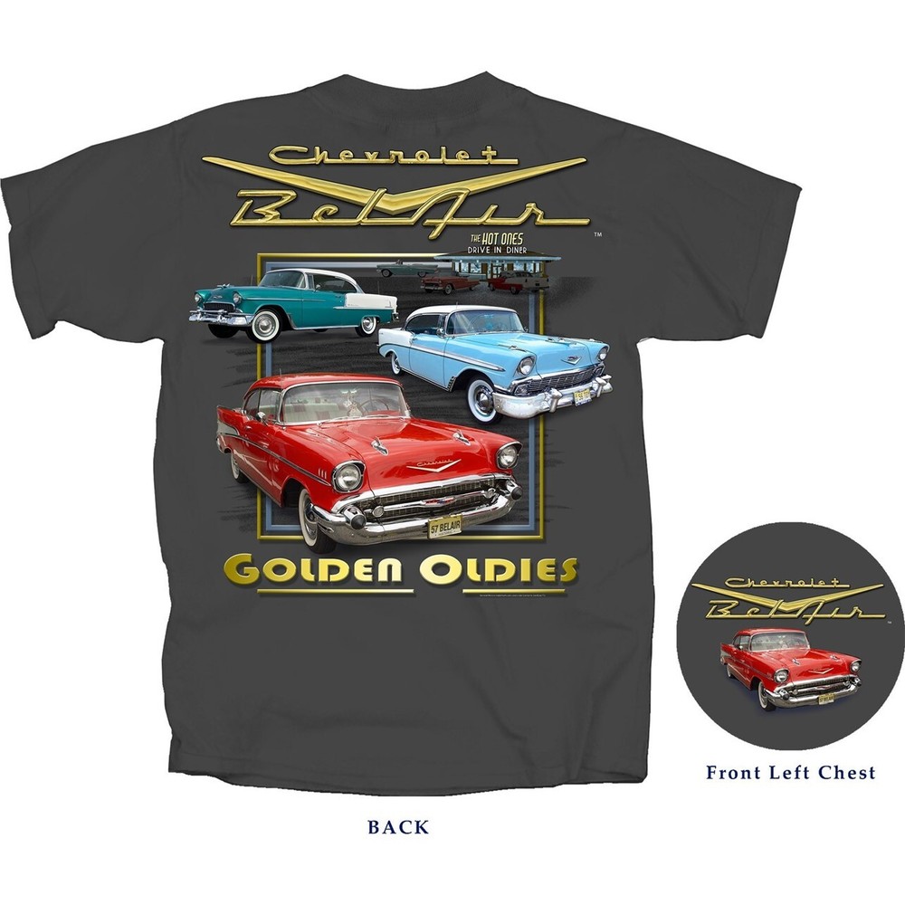Joe Blow T’s Chevy Bel Air Golden Oldies Men’s T-Shirt Tri-Five 1955 1956 1957