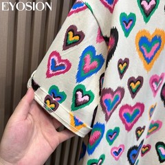 Men Heart Print Short Sleeve T-Shirt Casual Retro Round Neck Summer Cotton Tee