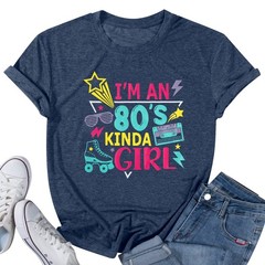 80s Women’s T-Shirt I’m an 80’s Kinda Girl Retro Graphic Tee, Dark Blue, XL