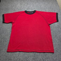 Vintage C-Two Ringer T Shirt XL Red Black Raglan Stitch Blank Ribbed Knit Y2K