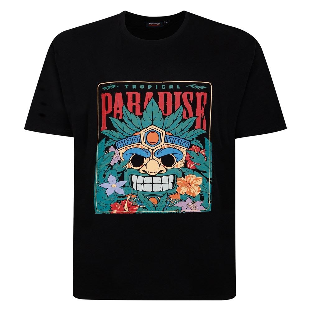 Espionage Paradise Print Tee Shirt For Men in Black, 2XL-6XL