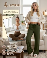 3 Pack Women’s Wide Leg Lounge Pants, Loose Drawstring Yoga Sweatpants with P…