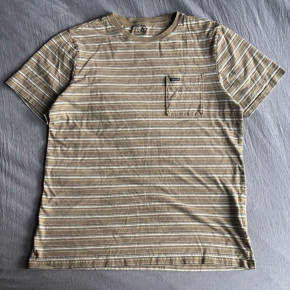Volcom Men’s Sylvan Striped Pocket T-Shirt Khaki