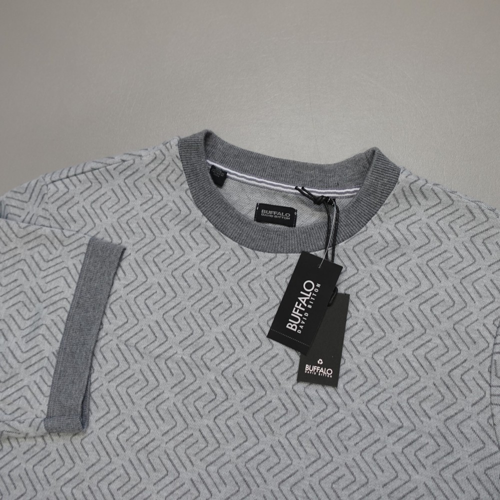 Buffalo by David Bitton Wiley Crew Neck S/S Shirt Grey Combo Geometric Size M