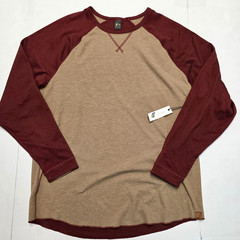 New FUNDAMENTAL COAST Long Sleeve REVERSIBLE Raglan Shirt 2XL XX-LARGE Brown Red