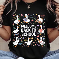 Welcome Back To School Shirt Cute Duck Goose Teacher Student Graphic T-Shirt
