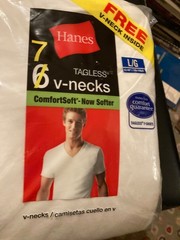 Hanes Men’s White V-Neck Tagless 7-Pack L 42-44″ Cotton LG 100% COTTON 2012 Soft