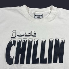 Vintage 90s Just Chillin Funny Graphic Y2K Skater Size Large White Tshirt