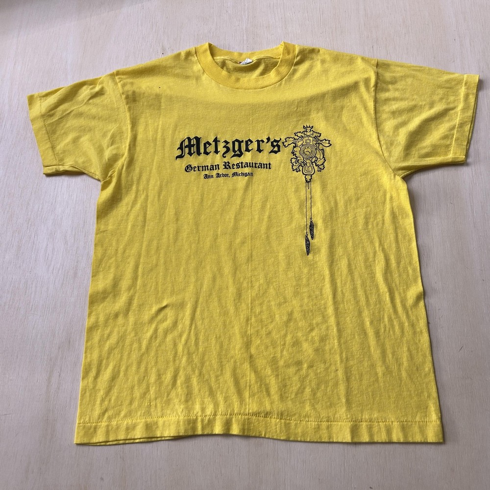 Vintage Metzger’s Restaurant Shirt Mens XL Yellow Tee T-Shirt Screen Stars
