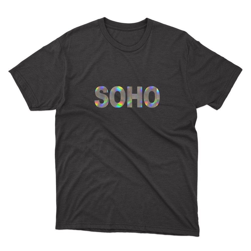 SOHO Black T-Shirt | Silver Holographic / Hologram Text