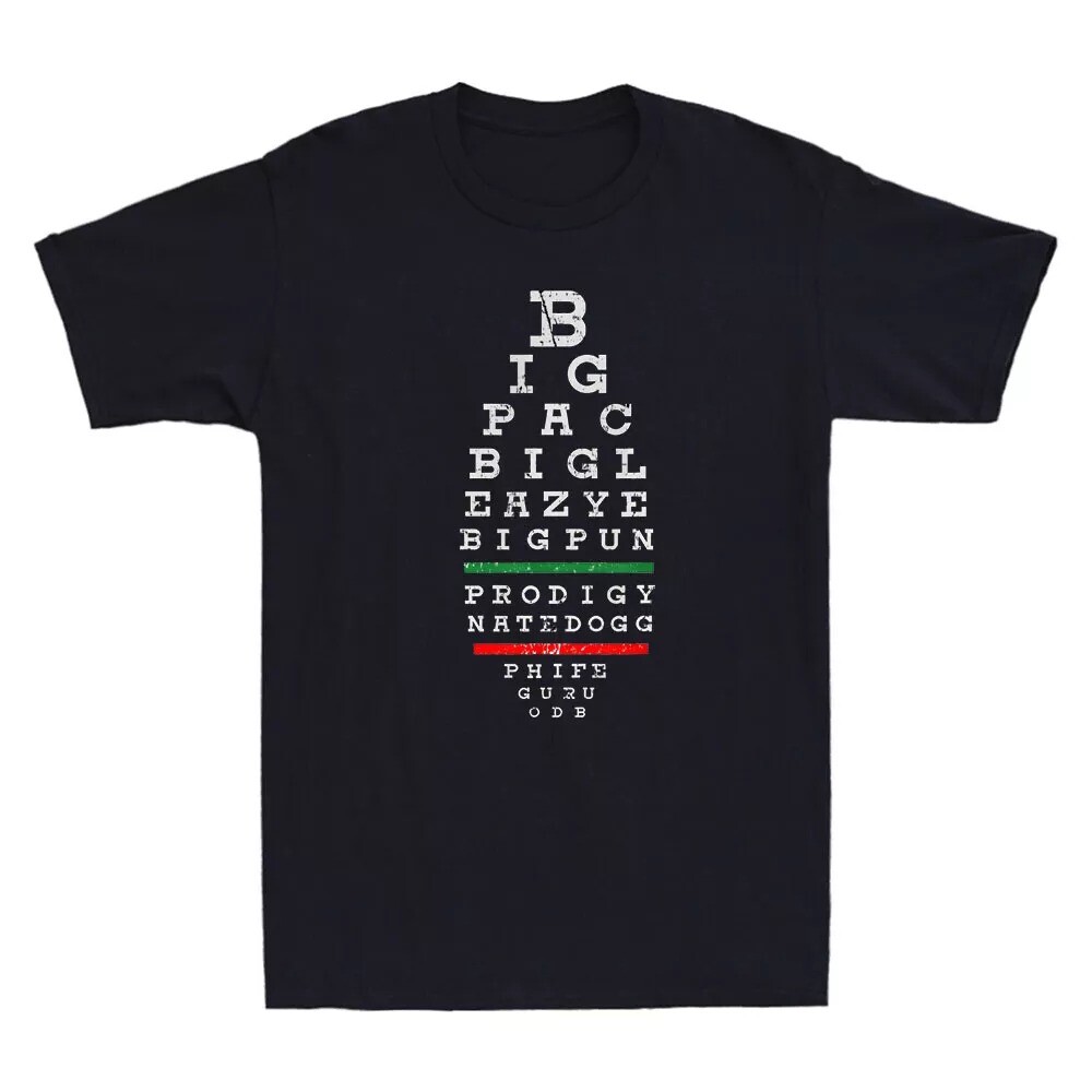 2025/Old School Hip Hop Music Rap Legends Eye Chart 90s Hip-Hop Vintage Men’s T-