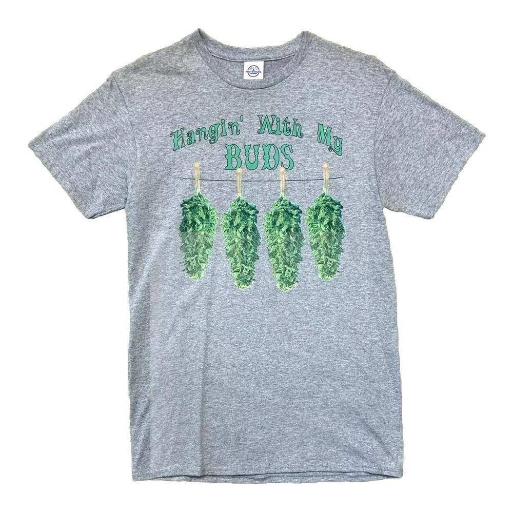 Hangin’ With My Buds Weed Harvest Marijuana Plants Funny T-shirt Size Small Gray