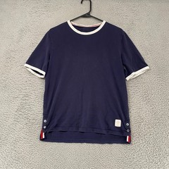 Thom Browne Ringer Shirt Mens 2 / Medium Navy Blue Side Button Made In Japan Tee