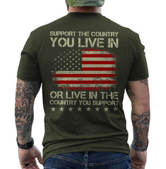 Support The Country You Live In T-Shirt American Flag Patriotic Retro ON BACK