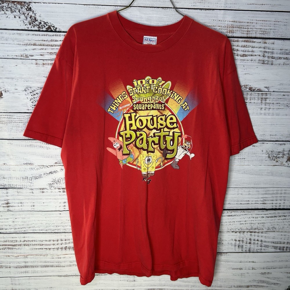 Vintage Y2K Nickelodeon SpongeBob SquarePants House Party TV Promo T-Shirt L/XL