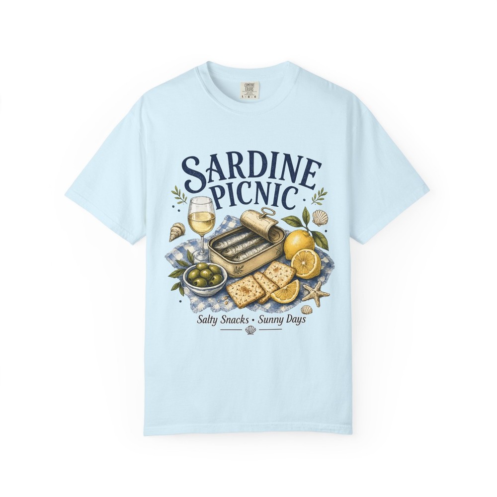 Sardine Picnic Comfort Colors Shirt, Vintage Coastal Seafood Summer Tee