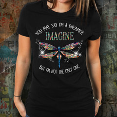 Dragonfly Imagine Peace Dreamer Hippie T-Shirt Women Tee Gifts Love Hippy Life