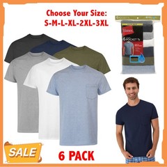 Hanes 6-Pack Pocket Tee Men’s T-Shirt Soft and Breathable Assorted