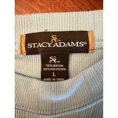 Stacy Adams Mens Large Light Blue Ribbed Knit Short Sleeve Crew Neck Shirt