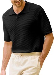 Men’s Cotton Knit Polo Shirt – Textured Short Sleeve – Casual Summer Beach Top