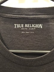 True Religion Black T-shirt With Silver/Metallic Foil Print, Men’s Size Small