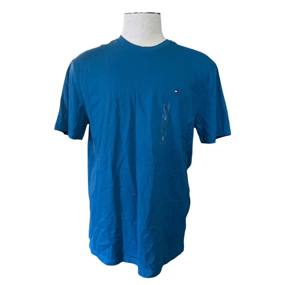 Tommy Hilfiger Teal Blue/Green Short Sleeve Cotton Shirt Size Large