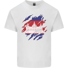 Torn Cambodia Flag Cambodian Day Football Mens Light Cotton T-Shirt