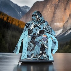 Habit Mens 2XL Summit View Hooded UPF 50+ Performance Layer Veil Camo Aqua Blue