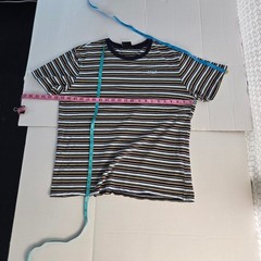 HUF Mens Striped T-Shirt Large Blue Yellow Logo Ringer Tee Blokecore Cotton