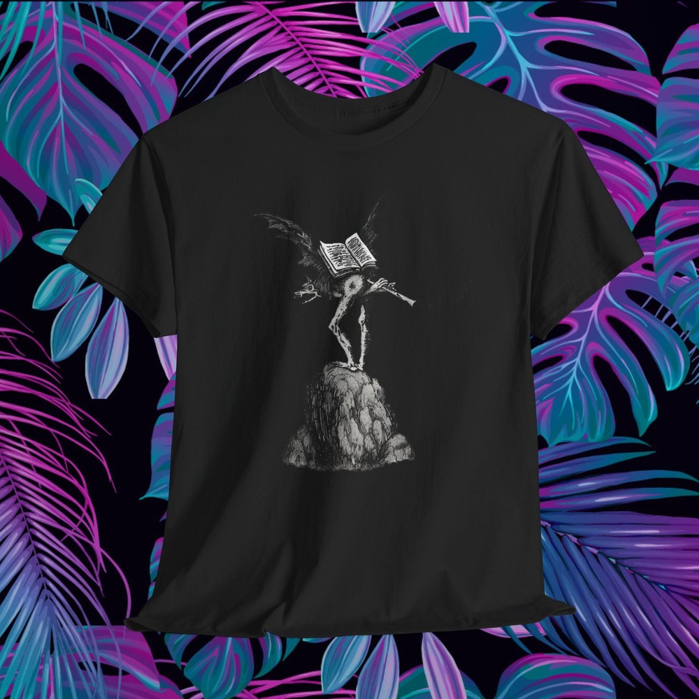 Gothic Engraving Creature T-Shirt Dark Academia Bat Wing Surreal Art Graphic Tee