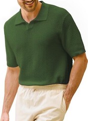 Men’s Cotton Knit Polo Shirt – Textured Short Sleeve – Casual Summer Beach Top