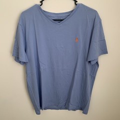 Ralph Lauren V Neck Basic T Shirt Orange Pony Logo Men’s L EUC Tee Cotton Polo
