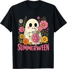 Summerween Funny Ghost Halloween Summer Floral T-Shirt